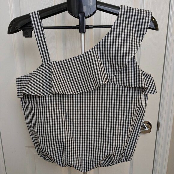 BCX Black & White Gingham One Shoulder Look Sleeveless Top, Size Large - Picture 2 of 11